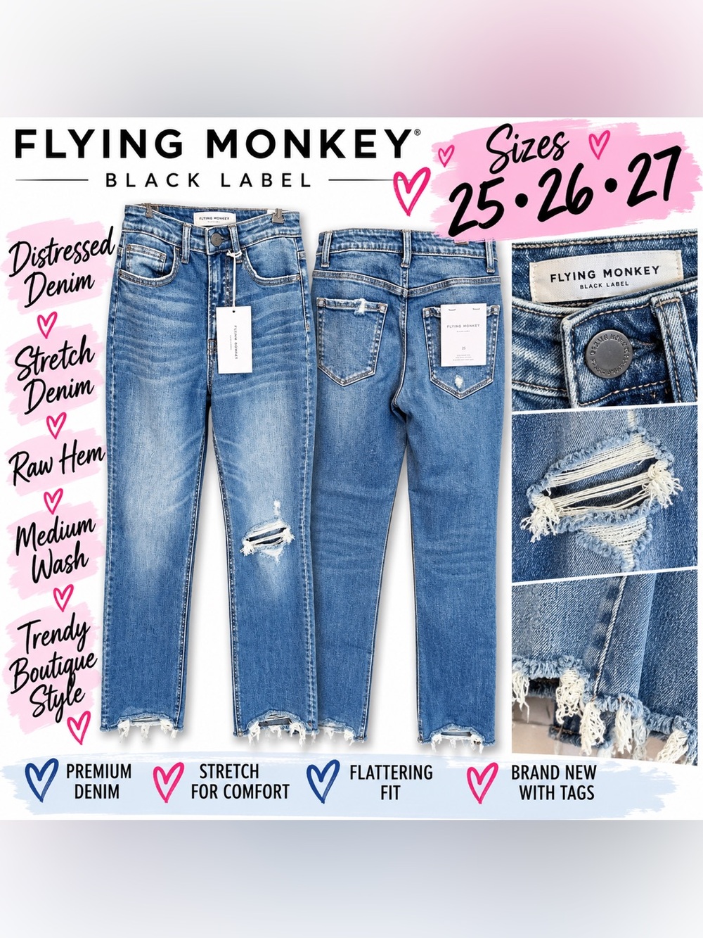 Flying Monkey Black Label Medium Blue Distressed Ankle Jeans